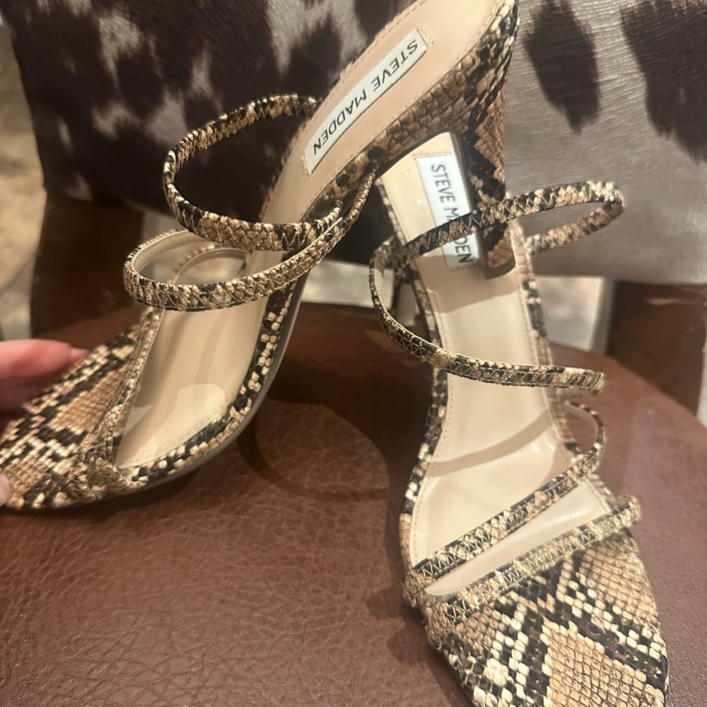 Steve Madden Beige Snake-Print Strappy Heels